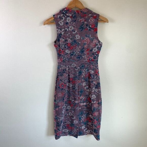 Anthropologie Maeve Jacquard Floral Sheath Dress Size 0P Purple Pink Sleeveless - Picture 3 of 9